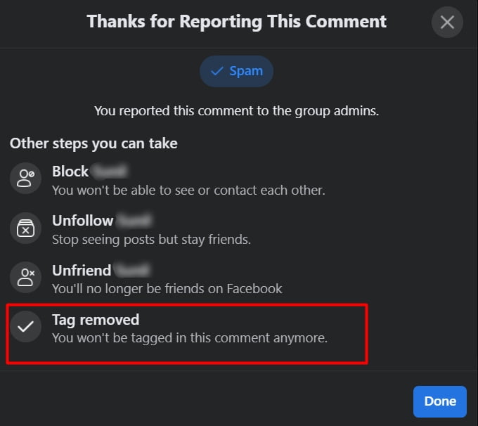 remove facebook comment tag
